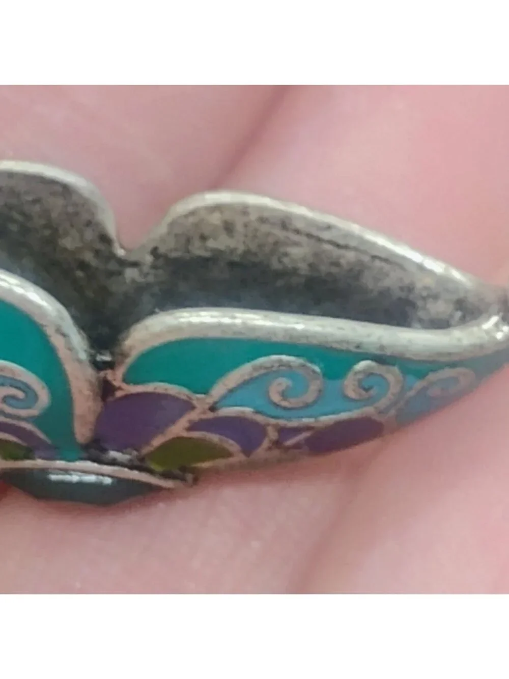 Double Sided Enamel Butterfly Wing Earrings Blue Purple Green Silver 1.5